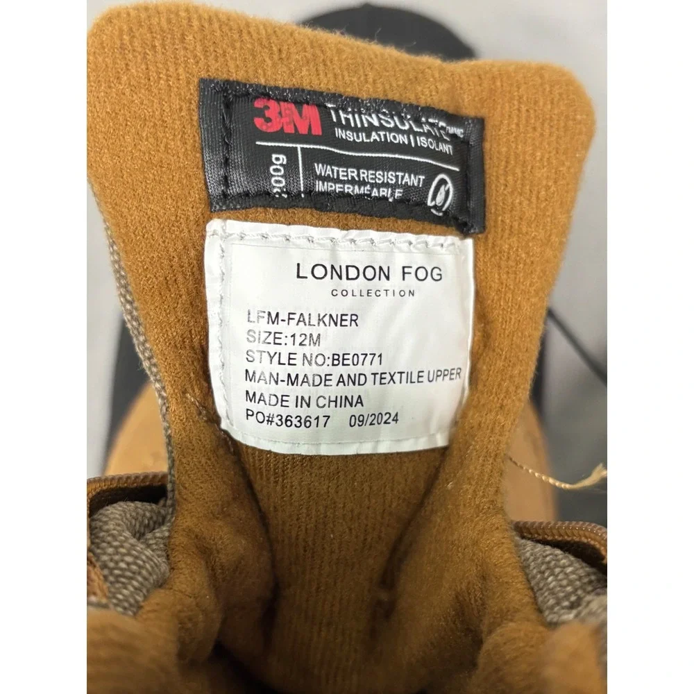 London Fog Falkner Mens Winter Duck Boots 12M Tan Blk 3M Thinsulate Waterproof